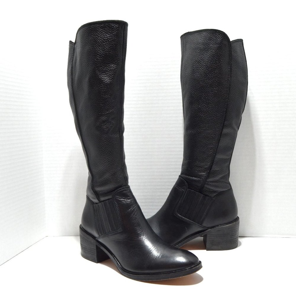 Donald J. Pliner Knee High Pebble Black Leather Envy Riding Boots Women's Size 9